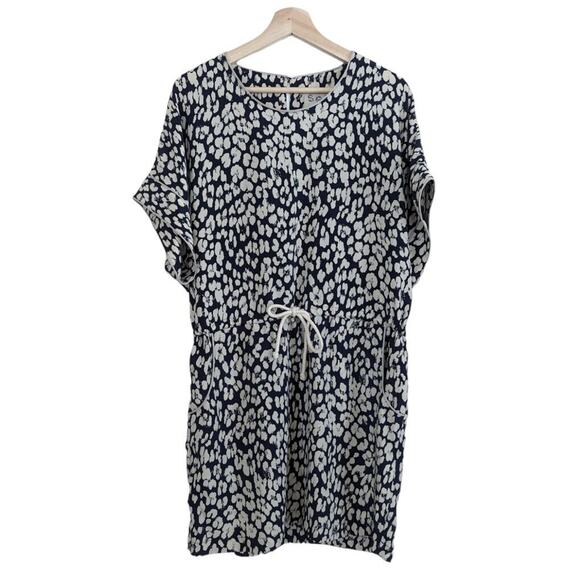 Sea New York Silk Blend Dress Navy Leopard Print Short Sleeve Drawstring, Size 6 - Picture 1 of 12